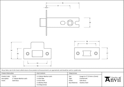 TUBULAR MORTICE LATCH BS56 76 SBR - 51735 by MARCHES (ANVIL) ARCHITECTURAL HARDWARE