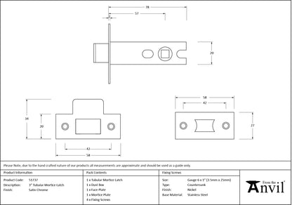 TUBULAR MORTICE LATCH BS56 76 SCP - 51737 by MARCHES (ANVIL) ARCHITECTURAL HARDWARE