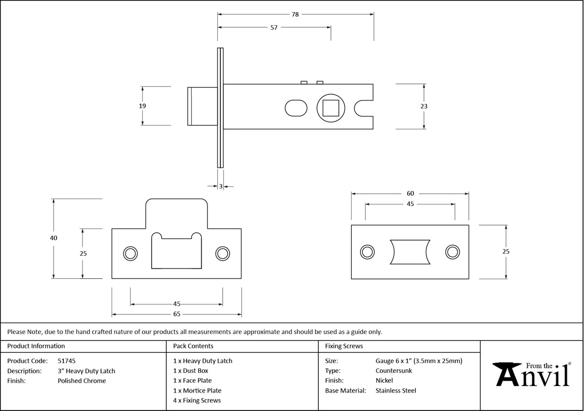 HEAVY DUTY LATCH BS056 076.2 PCP - 51745 by MARCHES (ANVIL) ARCHITECTURAL HARDWARE
