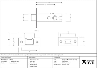 HEAVY DUTY LATCH BS056 076.2 PBZ - 51748 by MARCHES (ANVIL) ARCHITECTURAL HARDWARE