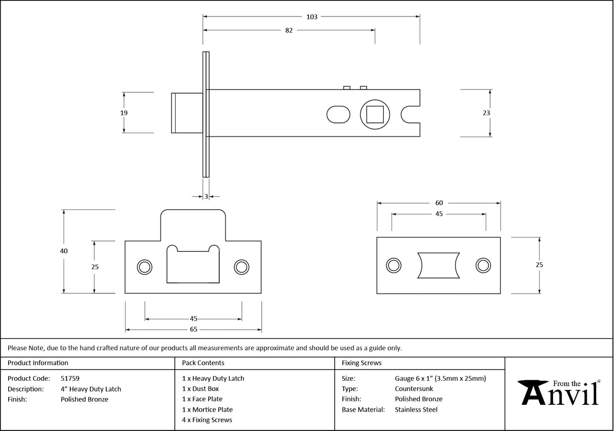HEAVY DUTY LATCH BS081 101.6 PBZ - 51759 by MARCHES (ANVIL) ARCHITECTURAL HARDWARE