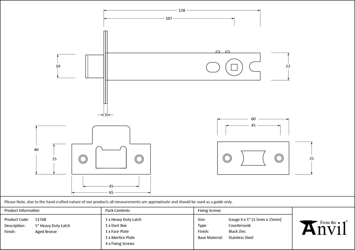 HEAVY DUTY LATCH BS106 127.0 AGBZ - 51768 by MARCHES (ANVIL) ARCHITECTURAL HARDWARE