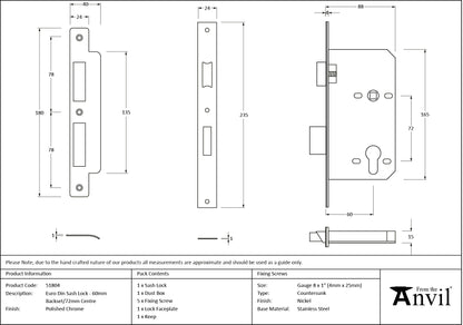 EURO DIN SASH LOCK BS60 72 PCP - 51804 by MARCHES (ANVIL) ARCHITECTURAL HARDWARE