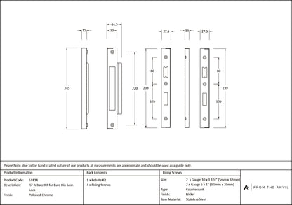 EURO DIN SASH LOCK REBATE KIT 12.7 PCP - 51814 by MARCHES (ANVIL) ARCHITECTURAL HARDWARE