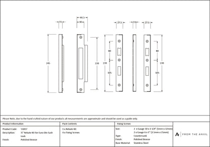 EURO DIN SASH LOCK REBATE KIT 12.7 PBZ - 51817 by MARCHES (ANVIL) ARCHITECTURAL HARDWARE