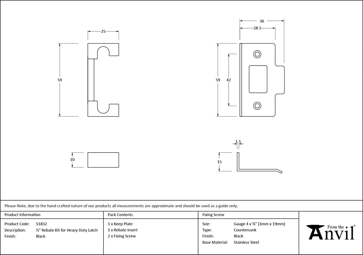 HEAVY DUTY LATCH REBATE KIT 12.7 BLK - 51832 by MARCHES (ANVIL) ARCHITECTURAL HARDWARE