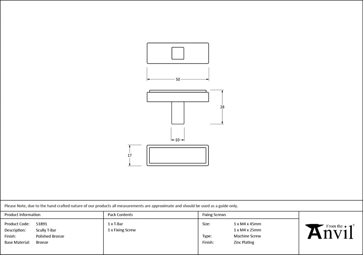 SCULLY T-BAR 10x50x28 PBZ - 51891 by MARCHES (ANVIL) ARCHITECTURAL HARDWARE