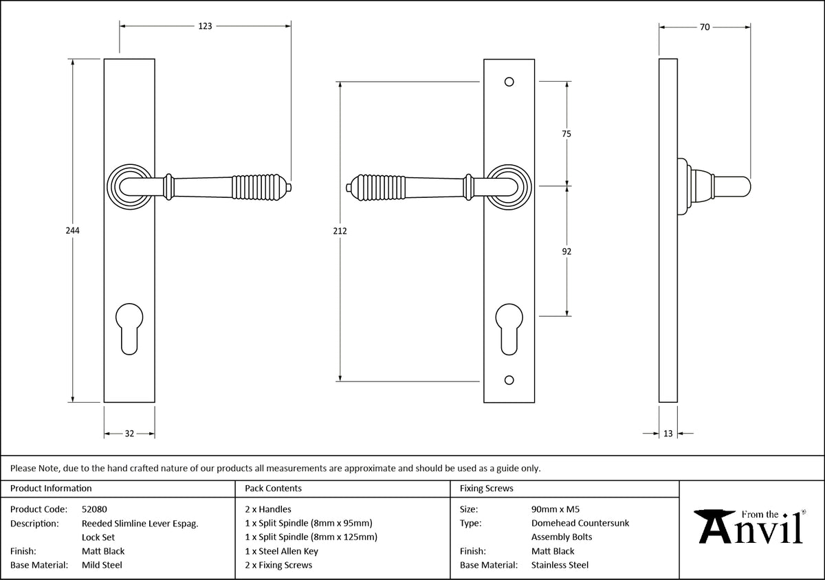 REEDED SLIMLINE ESPAGNOLETTE LOCK 123x244x70 MBK - 52080 by MARCHES (ANVIL) ARCHITECTURAL HARDWARE