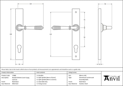 REEDED SLIMLINE ESPAGNOLETTE LOCK 123x244x70 MBK - 52080 by MARCHES (ANVIL) ARCHITECTURAL HARDWARE