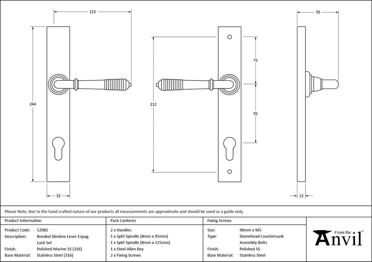REEDED SLIMLINE ESPAGNOLETTE LOCK 123x244x70 PMA - 52082 by MARCHES (ANVIL) ARCHITECTURAL HARDWARE