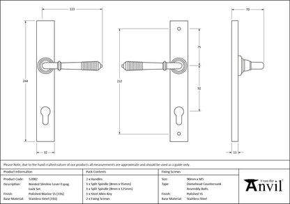 REEDED SLIMLINE ESPAGNOLETTE LOCK 123x244x70 PMA - 52082 by MARCHES (ANVIL) ARCHITECTURAL HARDWARE