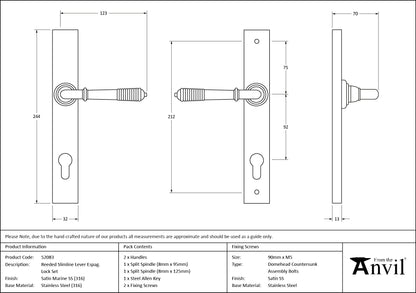 REEDED SLIMLINE ESPAGNOLETTE LOCK 123x244x70 SMA - 52083 by MARCHES (ANVIL) ARCHITECTURAL HARDWARE