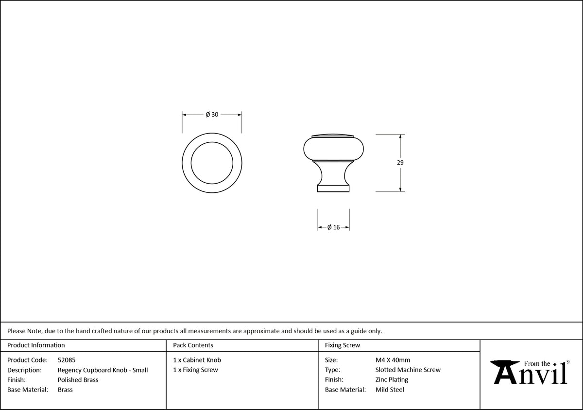 REGENCY CABINET KNOB 30x29x16 PBR - 52085 by MARCHES (ANVIL) ARCHITECTURAL HARDWARE