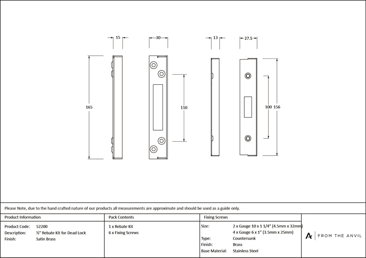 DEAD LOCK REBATE KIT 12.7 SBR - 52200 by MARCHES (ANVIL) ARCHITECTURAL HARDWARE