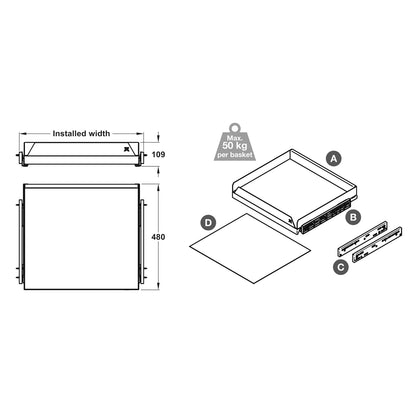 UTENSIO DRAWER BASE 109 FOLDED 1BASKET 600