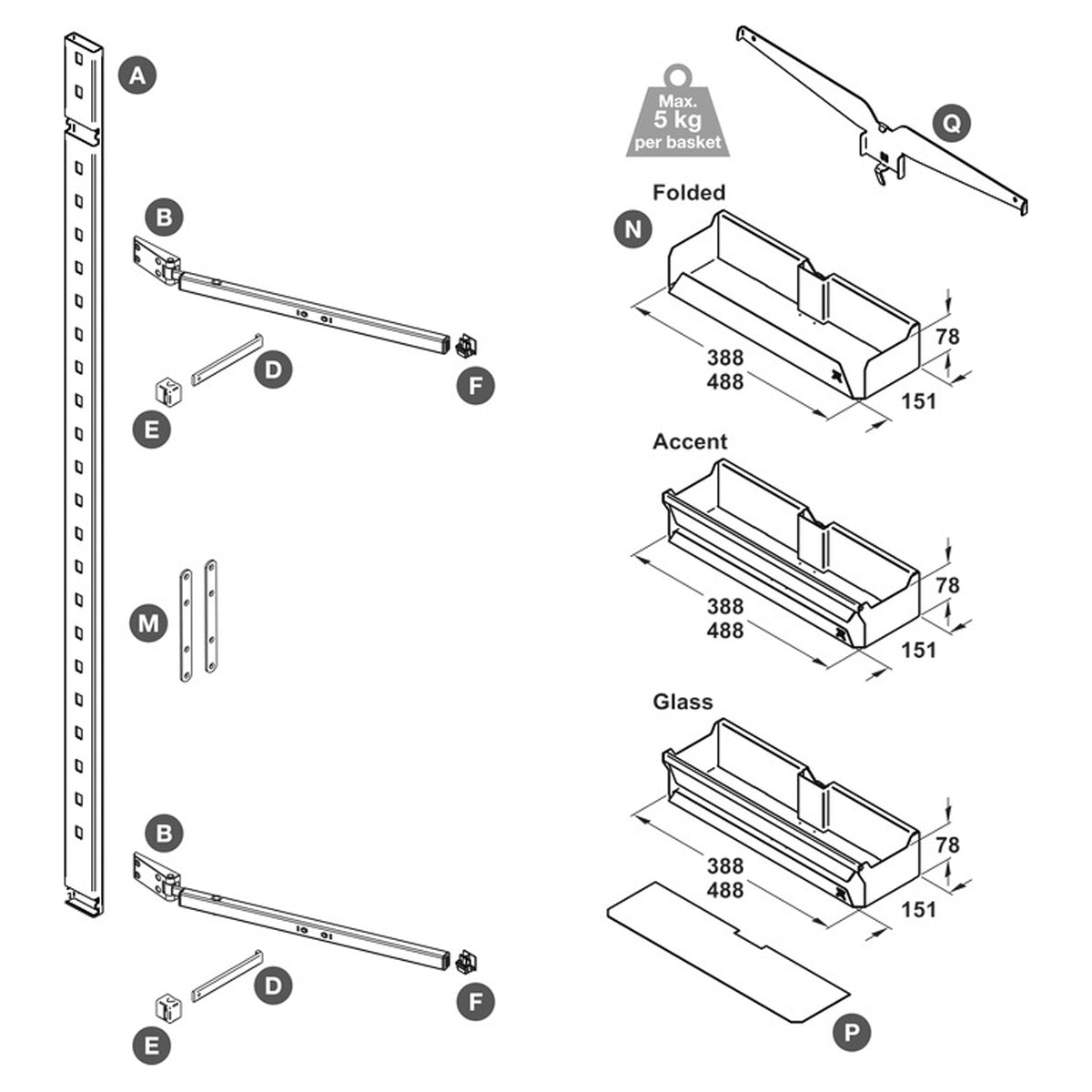 UTENSIO DOOR PANTRY 1675 FOLDED 6BASKET 600