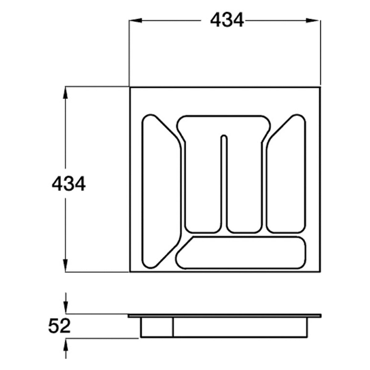 CUTLERY INSERT 434x434x52 PL/SLV
