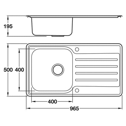 INSET SINK TOP 1BOWL 965x500 ST