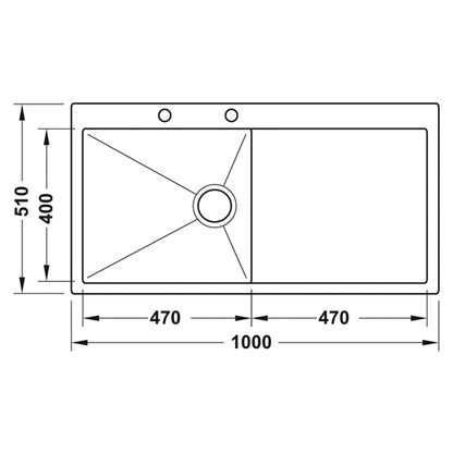 FLAT RIM 1SINK 1000x510 304ST RH