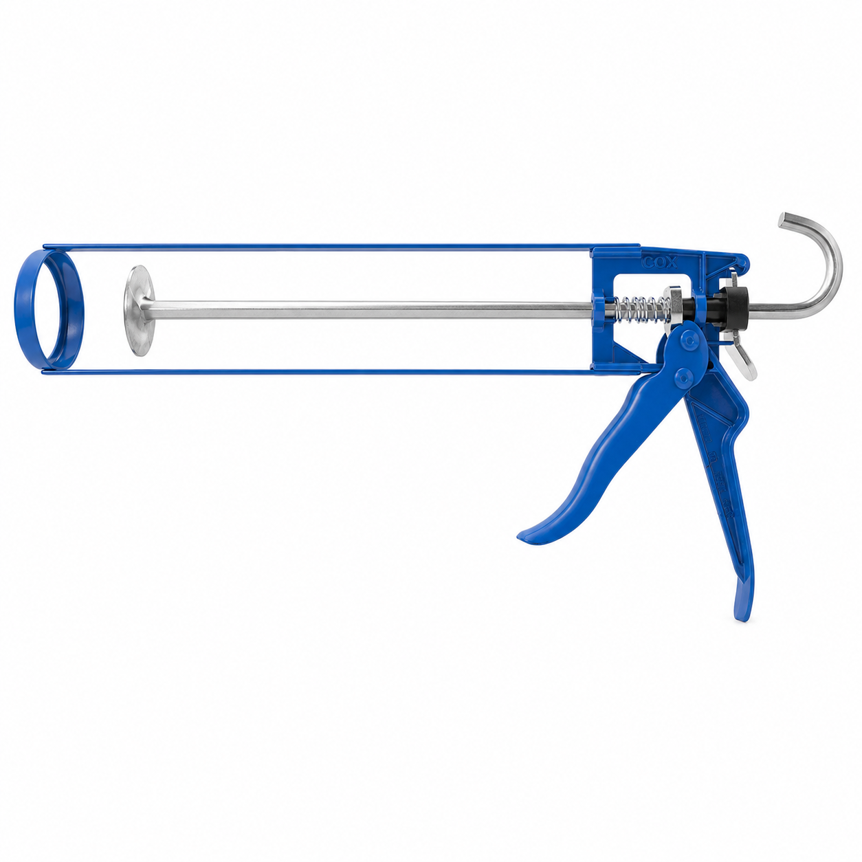 COX EasiFlow HD blue caulking gun for 310ml and 400ml sealant cartridges
A blue and silver caulking gun with a metal hook on the back, shown against a plain white background.