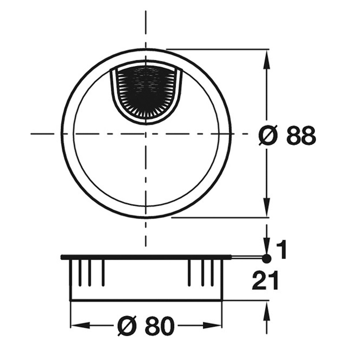CABLE OUTLET+BRU 2P D80 ZA/MNI