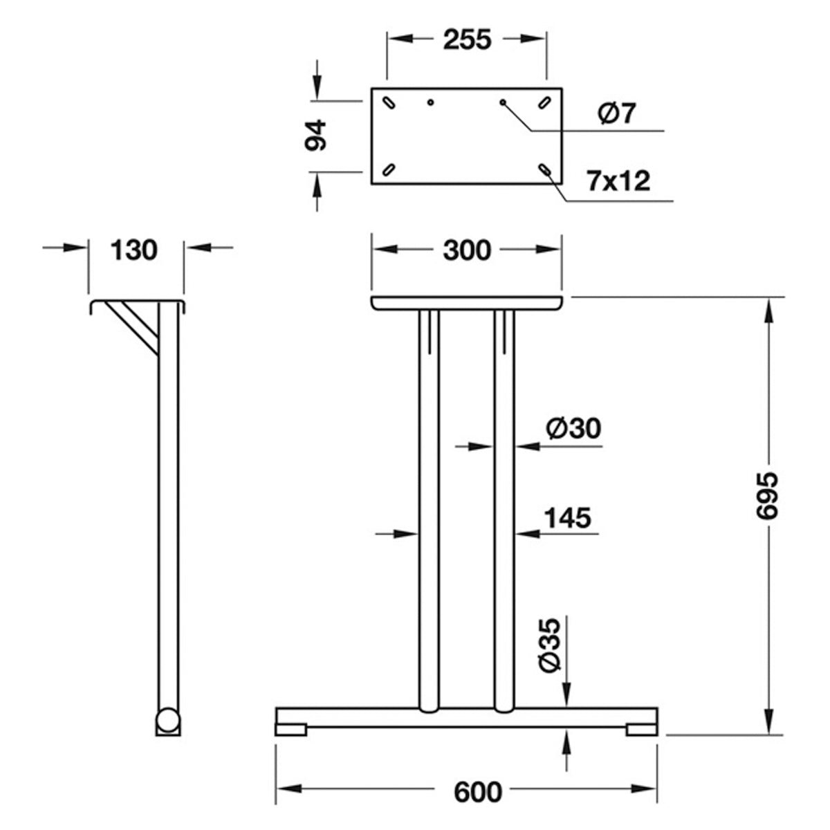 TABLE T-FRAME LEG 700x600x130 ST/CP
