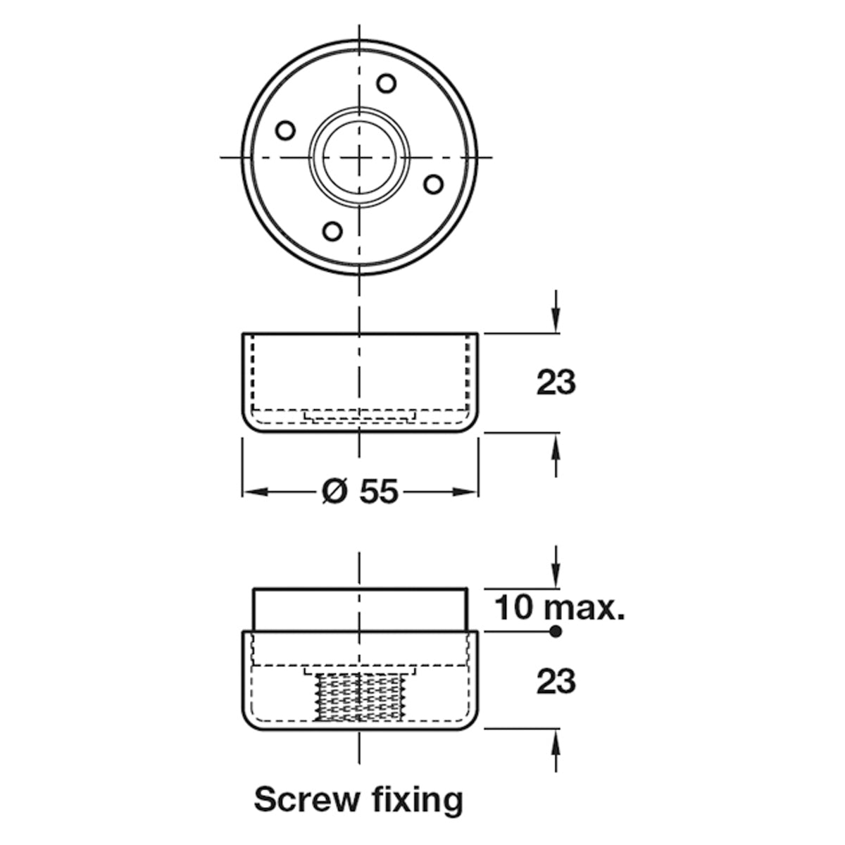 FURNITURE GLIDE SCREW D55x18 PL/BLK