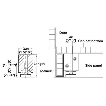 PLINTH ADJ FITT 100x34x34 ST/WD