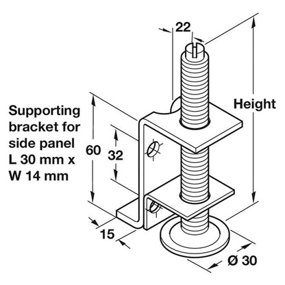 PLINTH ADJ SCR M10 D30x100 ST/GLV