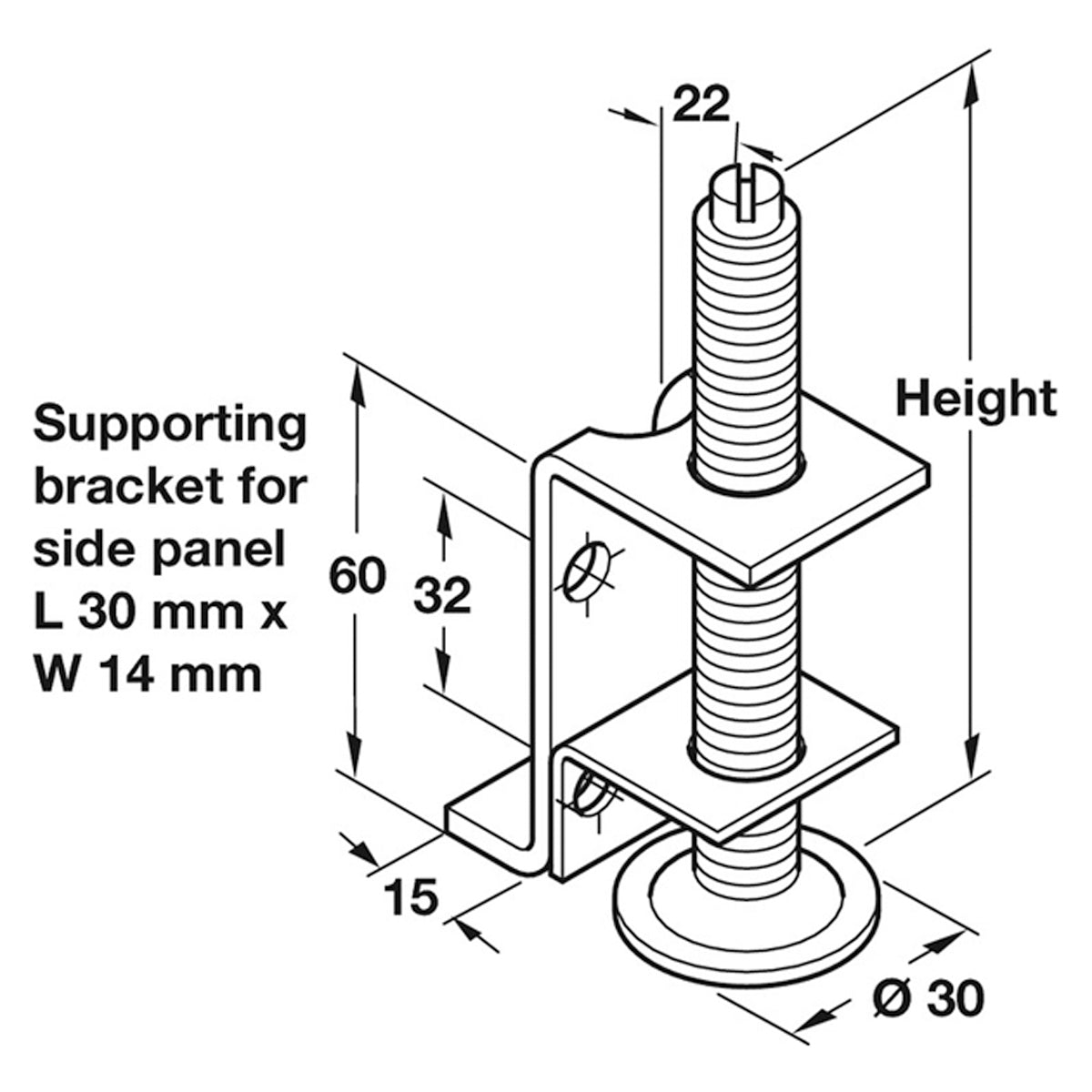 PLINTH ADJ SCR M10 D30x80 ST/GLV