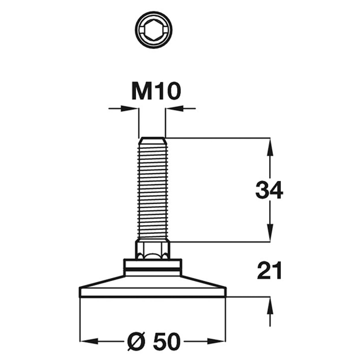ADJ SCREW M10+FOOT D50x55 ST/GAL