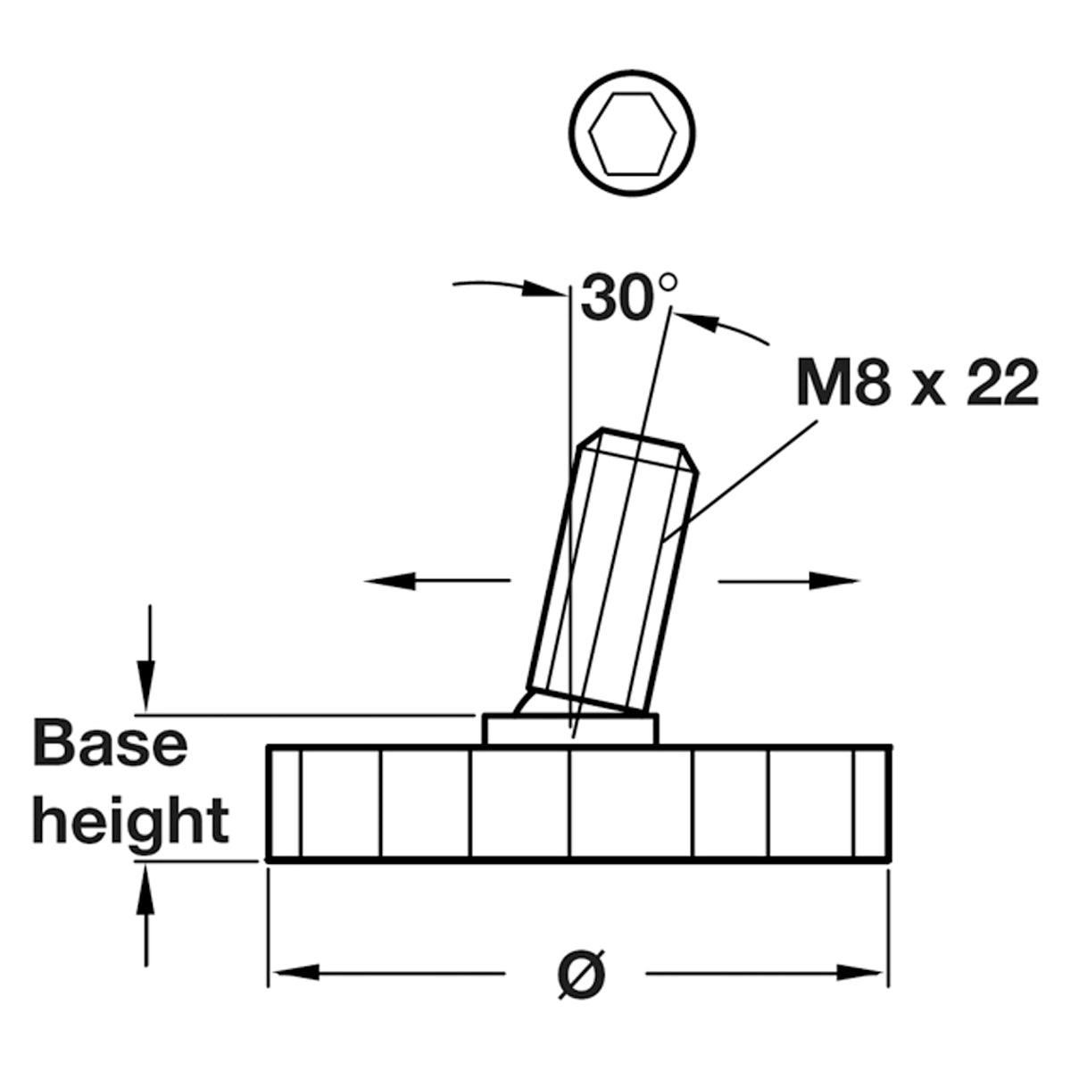 BASE LEVELLER M8x22/D30x10 PL/BLACK