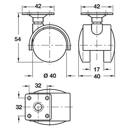 TWIN CASTOR NO BRAKE D40x38 PL/MBLK