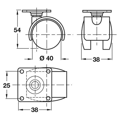 TWIN CASTOR BRAKE D40x38 PL/MBLK