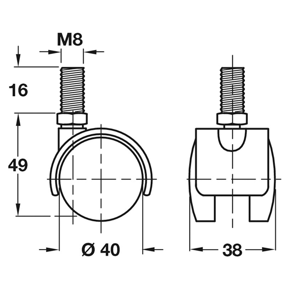 TWIN CASTOR NO BRAKE D40x38 PL/MBLK