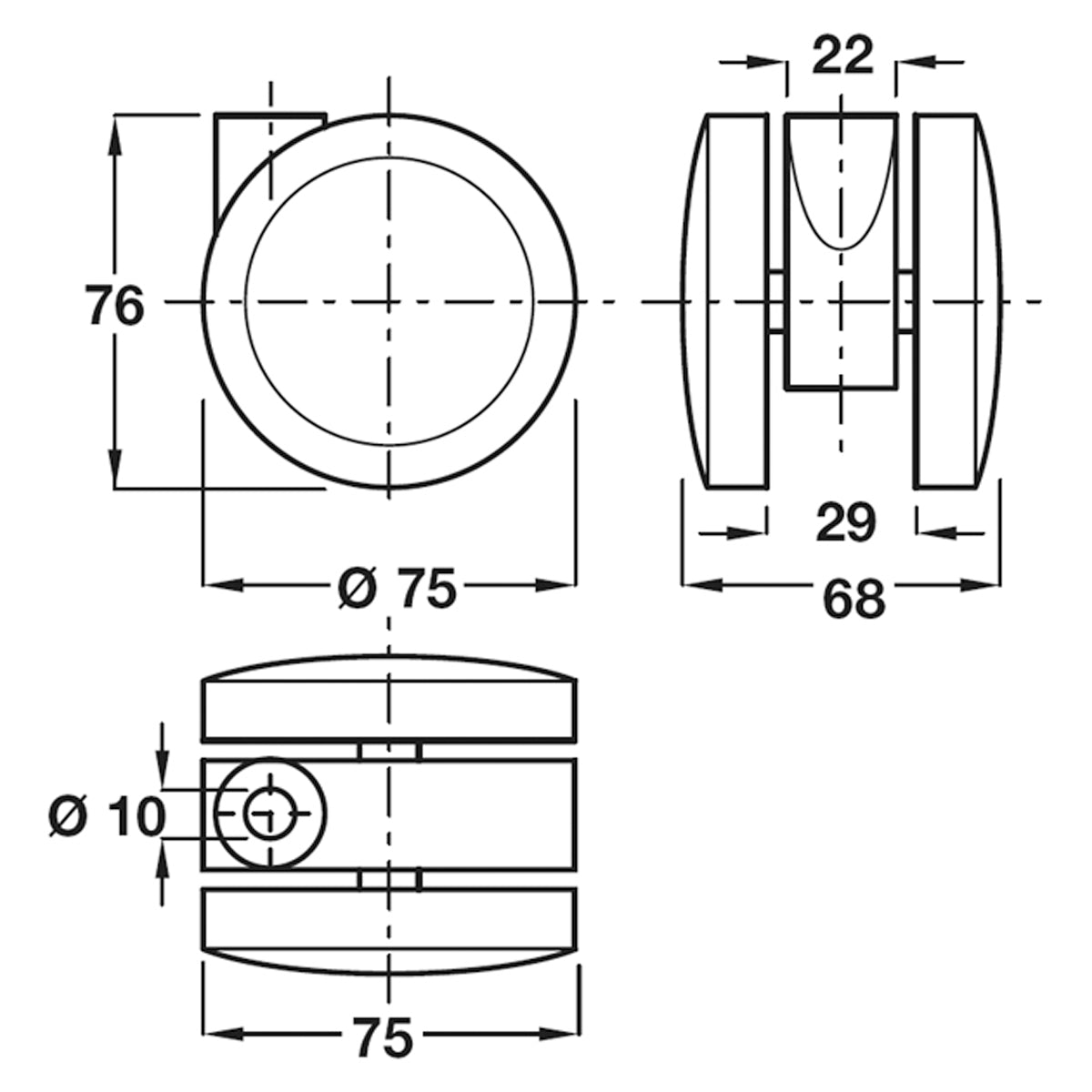 TWIN CASTOR BRAKE D75x68 PL/GREY