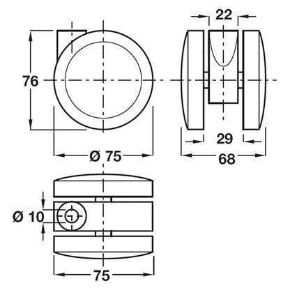 TWIN CASTOR BRAKE D75x68 PL/GREY