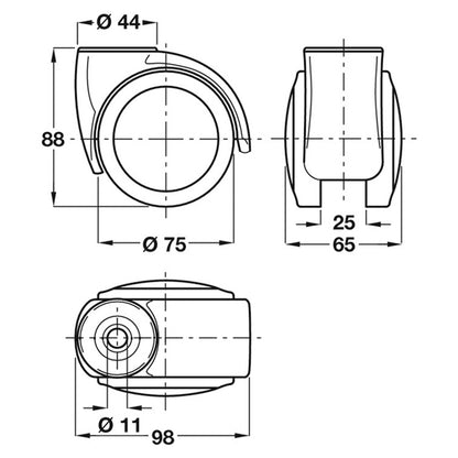 TWIN CASTOR BRAKE D75x65 PL/GREY