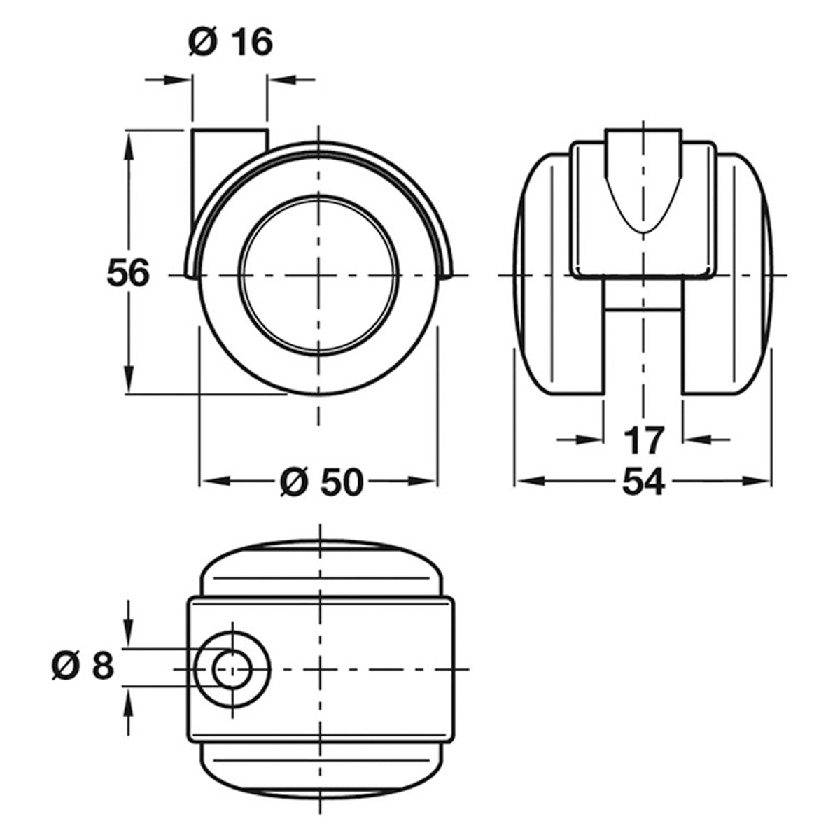 TWIN CASTOR WI BRAKE D50x54 PL/GREY