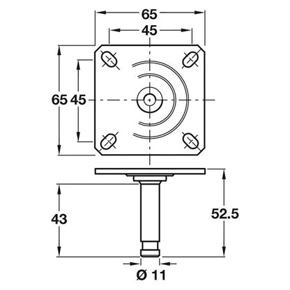PIN+MOUNT PLATE 65x65x43 ST/GLV