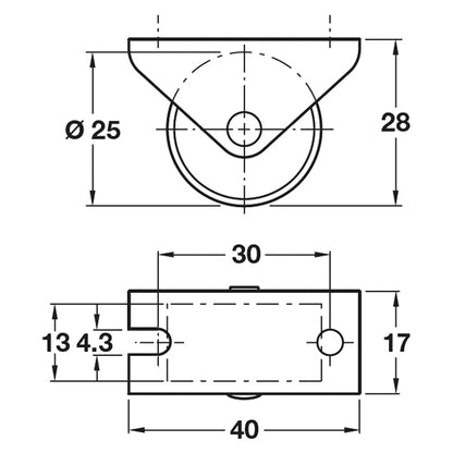 FIXED CASTOR 20KG D25x40x17 ST/GLV