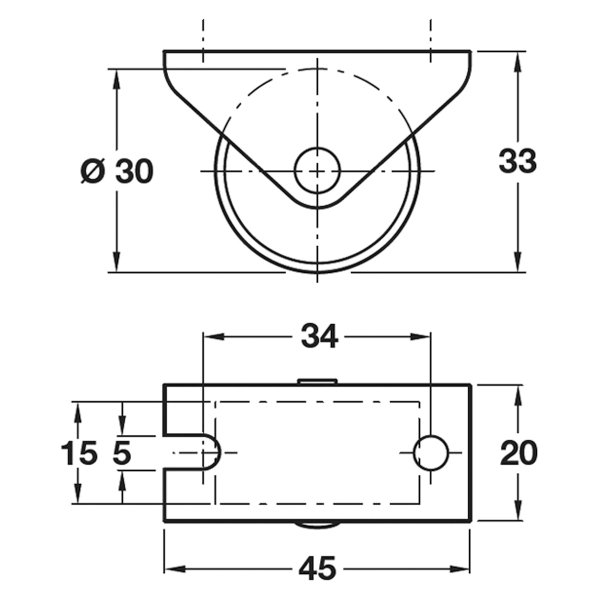 FIXED CASTOR 25KG D30x45x20 ST/GALV