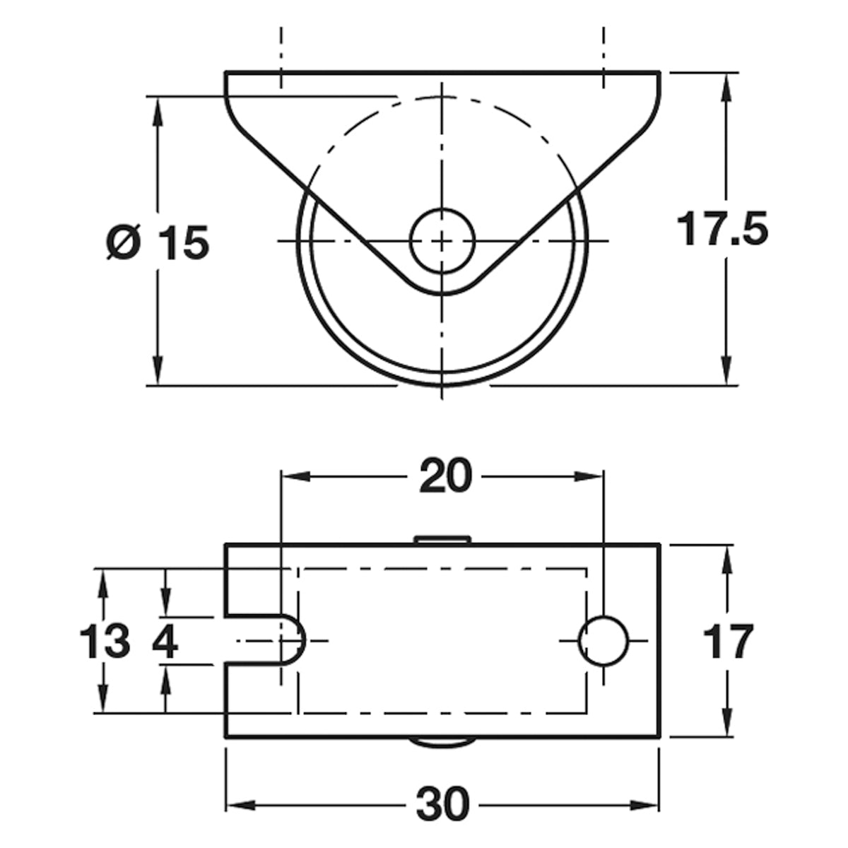 FIXED CASTOR 15KG D15x30x17 ST/GLV