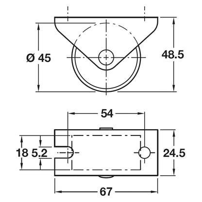 FIXED CASTOR 35KG D45x67x24.5 ST/GV