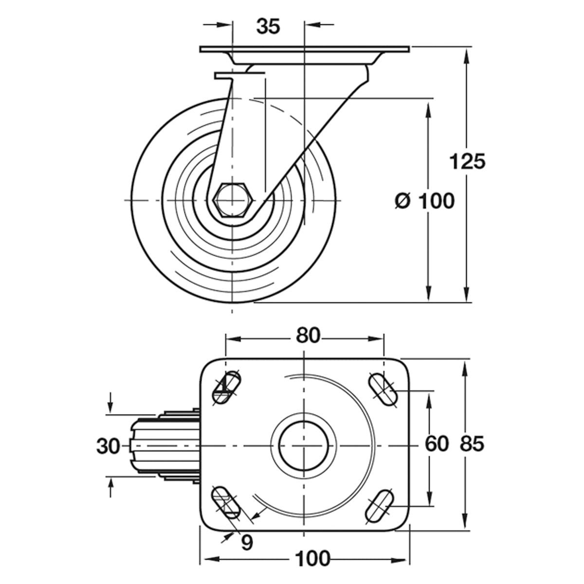 SWIVEL CAST NO BRAKE 70KG D100 ST