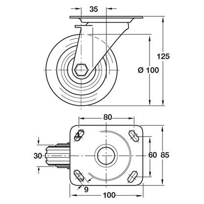 SWIVEL CAST NO BRAKE 70KG D100 ST
