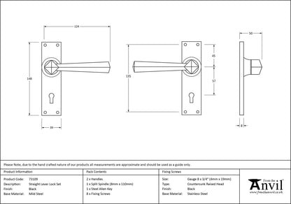 STRAIGHT LEVER HANDLE LOCK 124x148x50 BLK - 73109 by MARCHES (ANVIL) ARCHITECTURAL HARDWARE