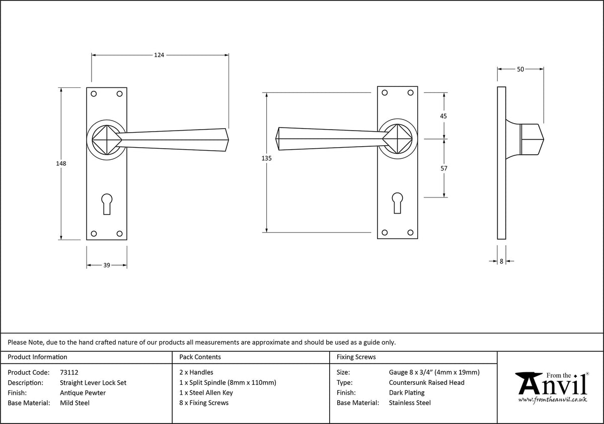 STRAIGHT LEVER HANDLE LOCK 124x148x50 APW - 73112 by MARCHES (ANVIL) ARCHITECTURAL HARDWARE