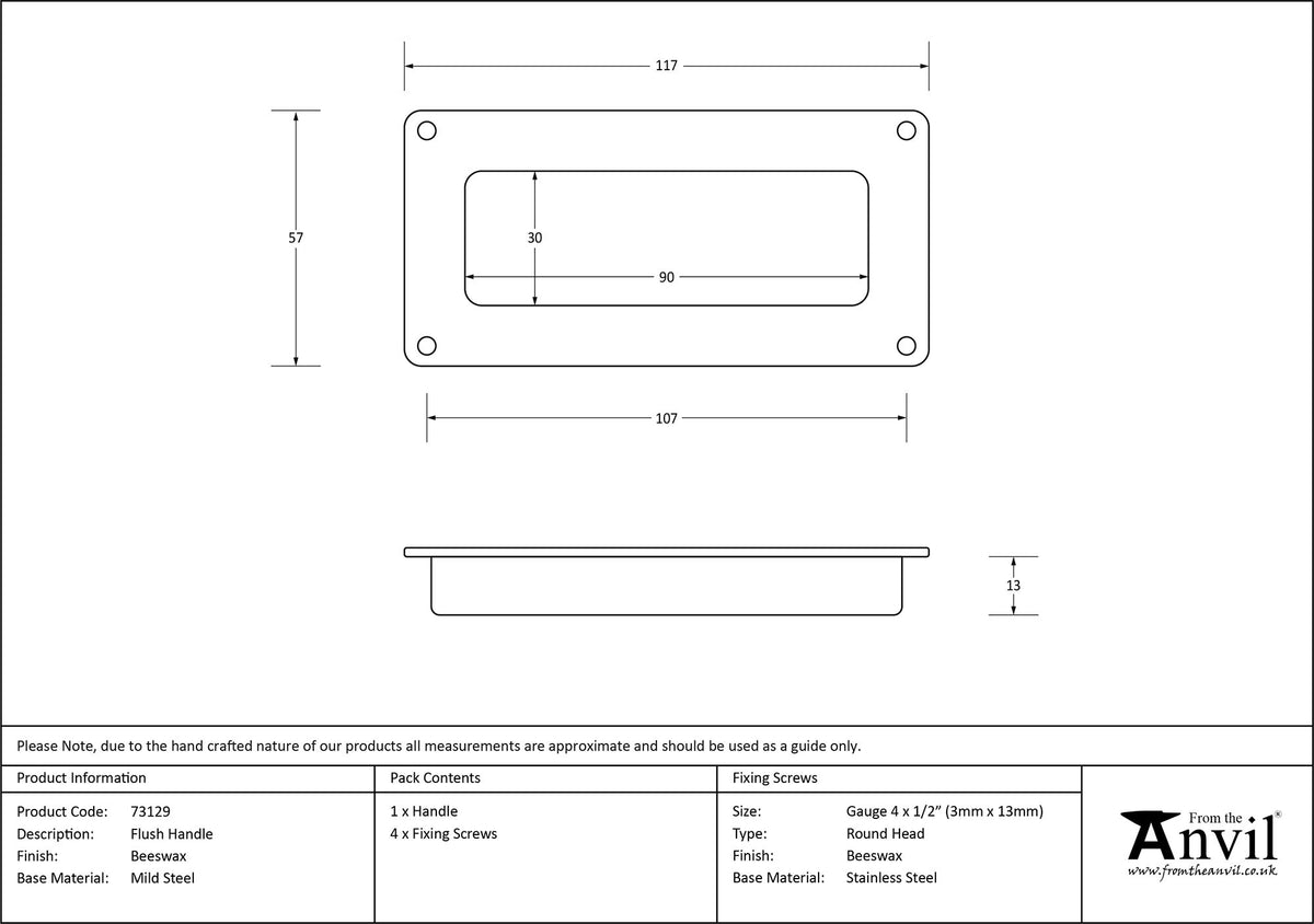 FLUSH PULL HANDLE 117x57x13 BWX - 73129 by MARCHES (ANVIL) ARCHITECTURAL HARDWARE