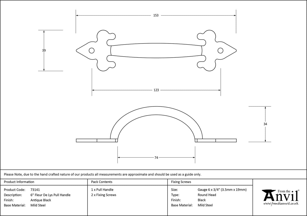 GOTHIC D HANDLE 123HC 153x39x34 BLK - 73141 by MARCHES (ANVIL) ARCHITECTURAL HARDWARE